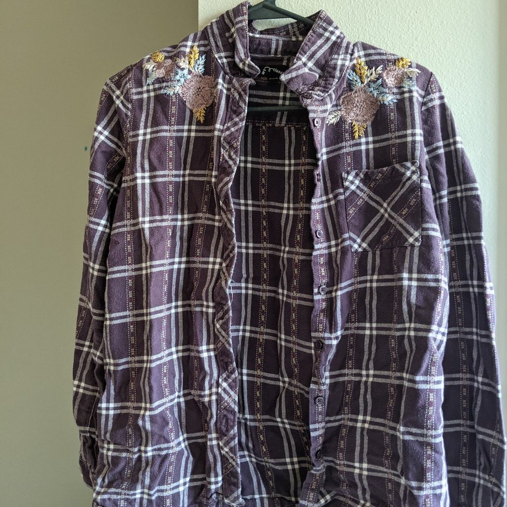 Plaid Purple Floral Button Up Girl's Extra Large